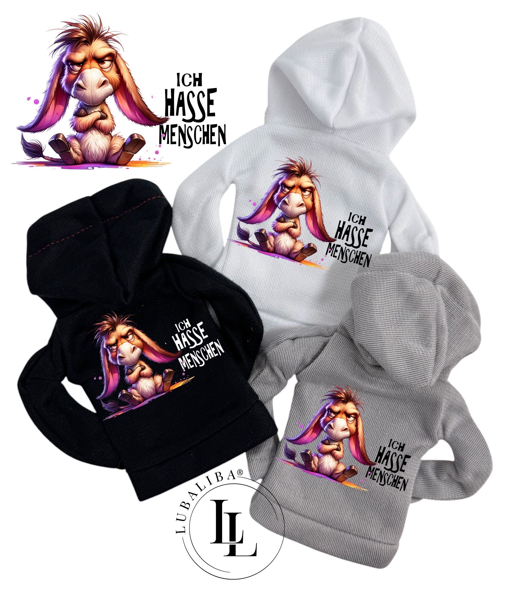 Mini Hoodie " Ich Hasse Menschen " Eselmann der Esel Motiv: TAU